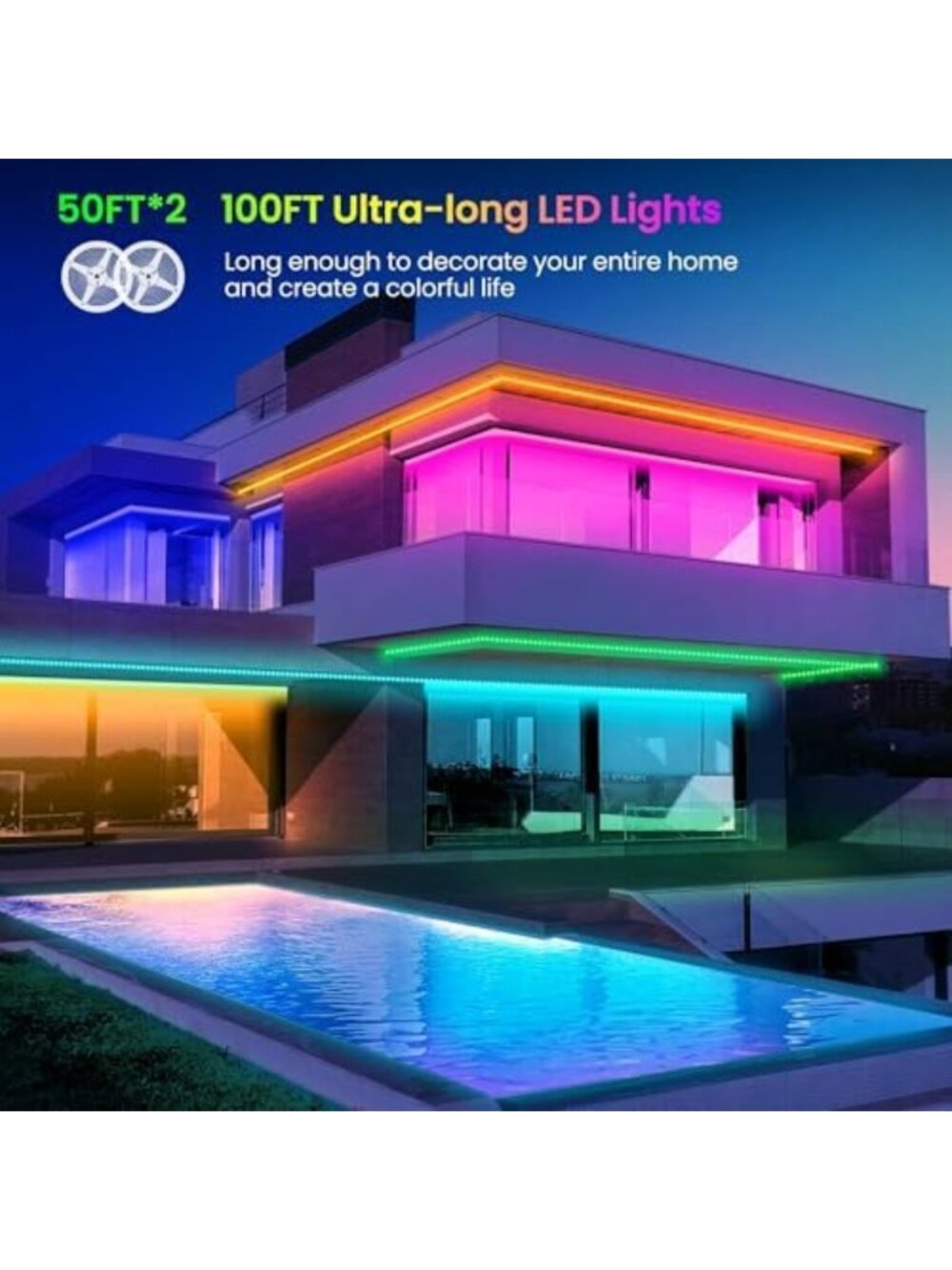 100FT LED Strip Lights, RGB Color Changing Rope Light, Bluetooth App Control - Picture 6 of 6